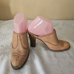 Vintage Manelli Mules Heeled Leather Western Boho Sz 8